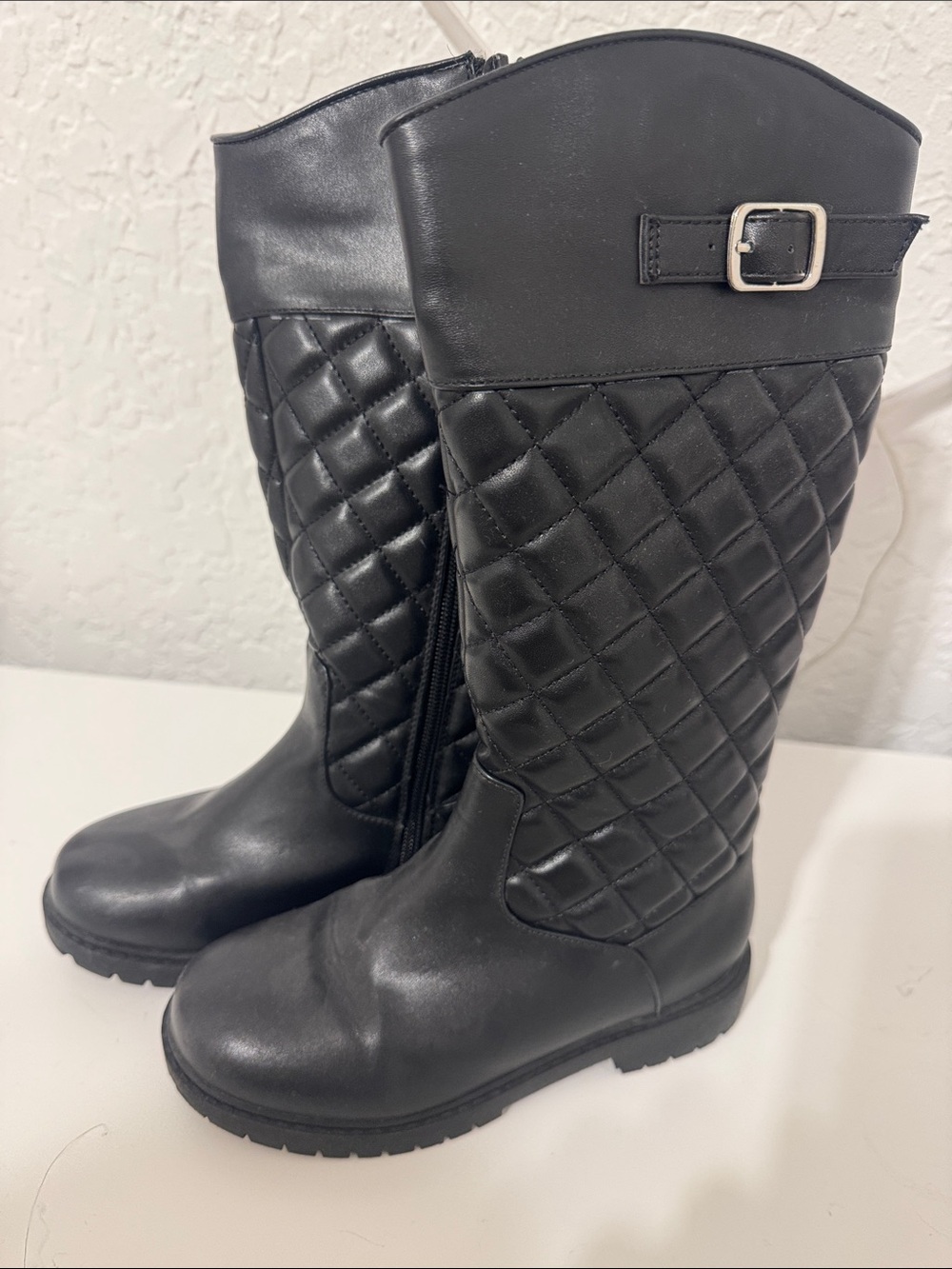 Kids Quilted Black Knee Boots with Buckle 13